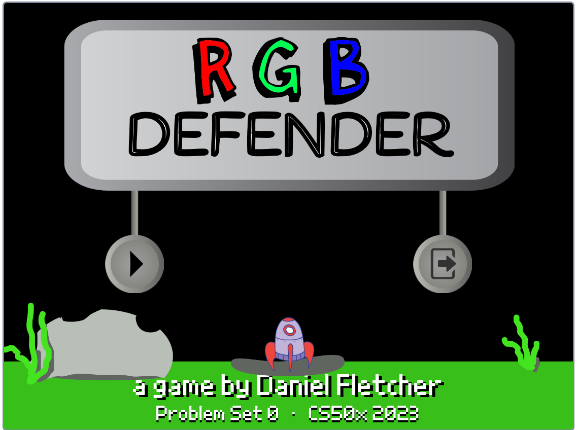 Title screen for the RGB Defender game