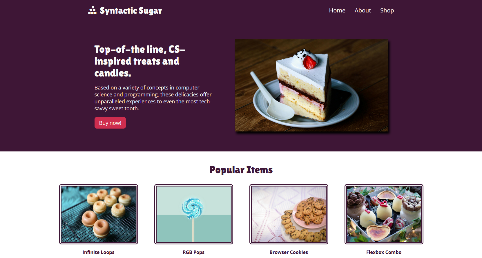 Preview image for the Syntactic Sugar landing page, featuring a prominent banner and an image of cake